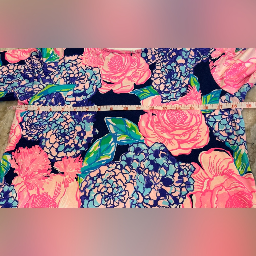 Women’s LILLY PULITZER Ophelia High Tide Navy Hey Hey Bouquet swing dress- Sz M - Picture 5 of 7